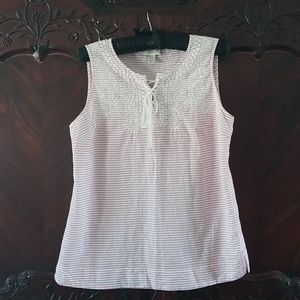 Loft sz M white striped top embroidered sleeveless